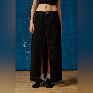 NWT BDG Mandi Denim Maxi Skirt In Black Front Slit size L